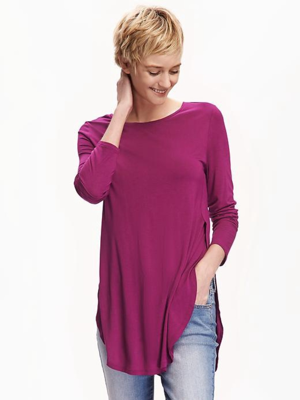 NWT Old Navy XLT Solid Purple Relaxed Long Sleeve Tulip Tunic Tee
